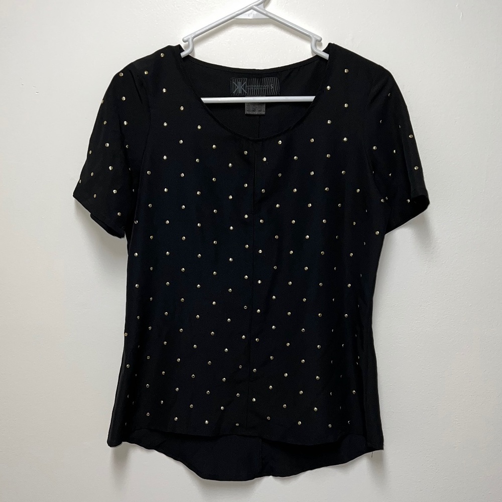 Kardashian Collection Black Top with Gold Pearls - Size SMALL